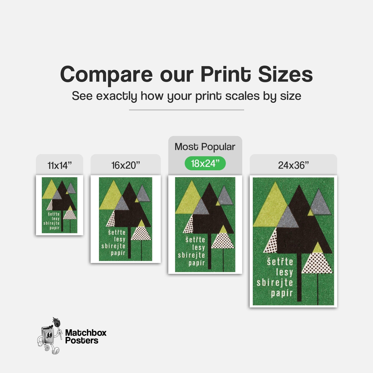 Stylized Geometric Trees - vintage matchbox label print - gallery wall preview
