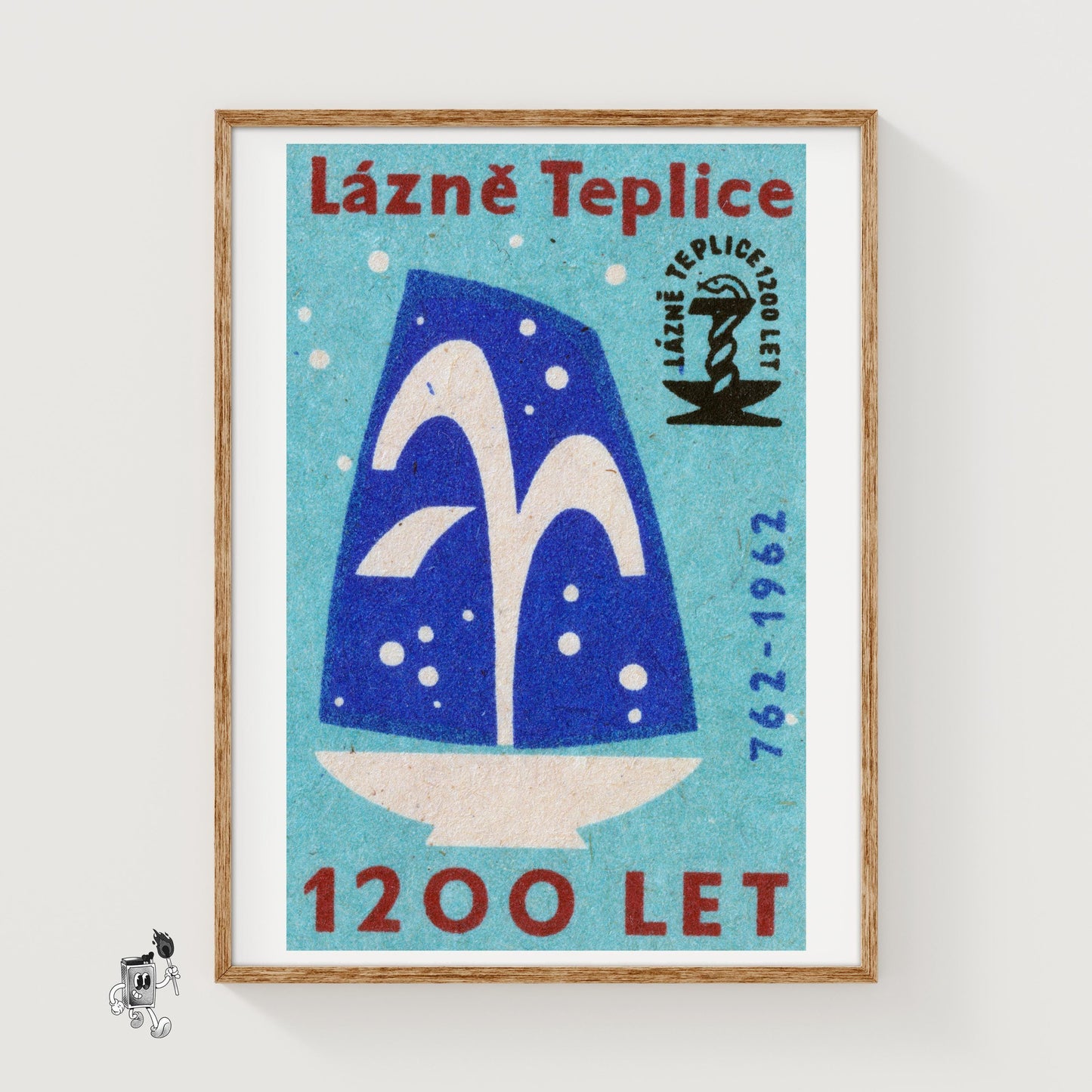 Stylized Fountain - vintage matchbox label print