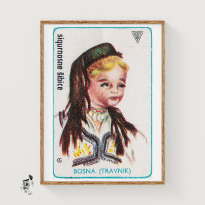 Bosnian Child - vintage matchbox label print