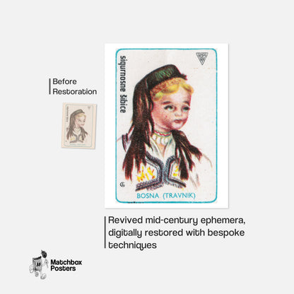 Bosnian Child - vintage matchbox label print - framed wall art preview
