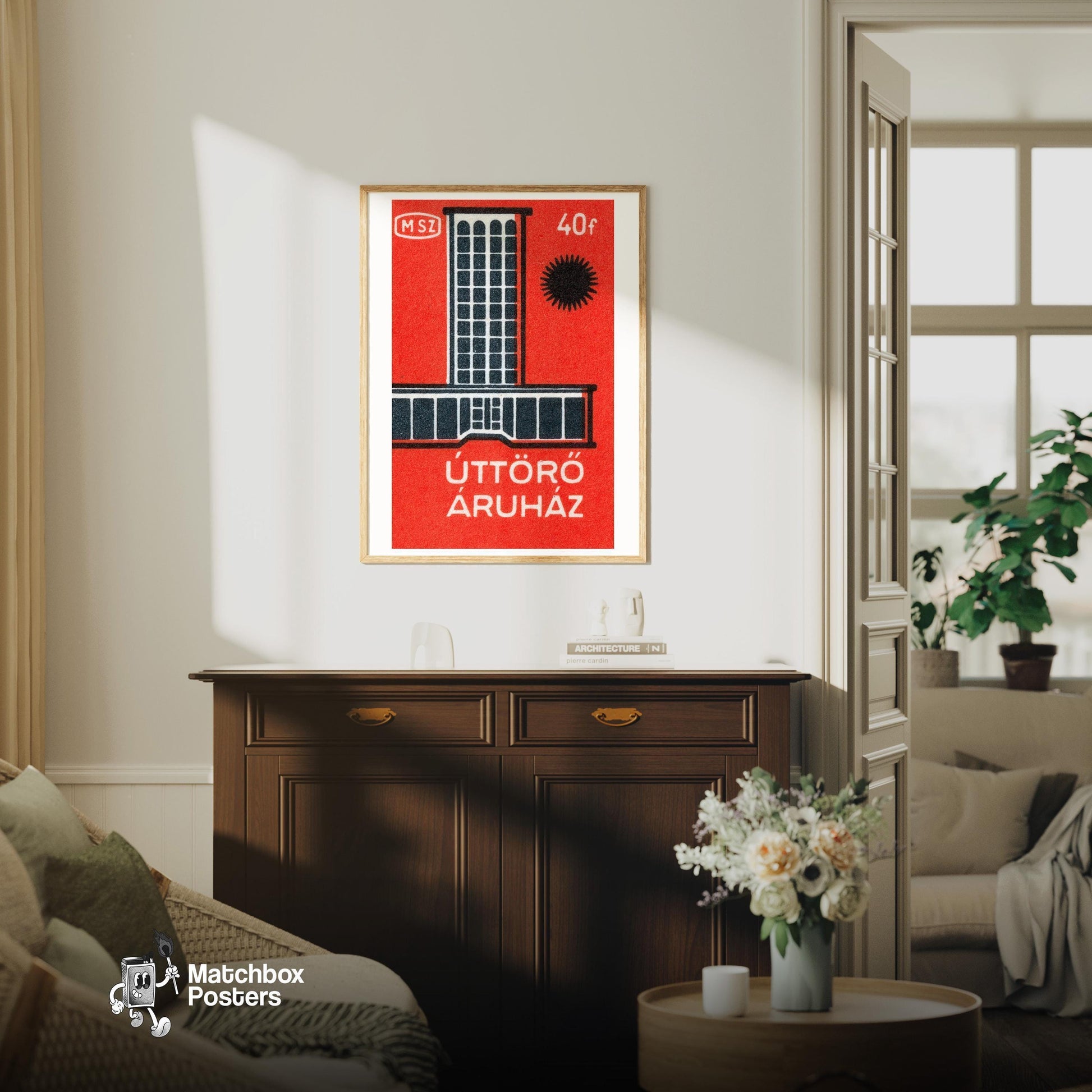 Modern Department Store - vintage matchbox label print - living room mockup