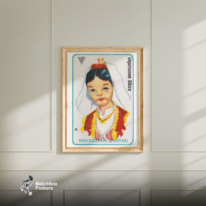 Herzegovinian Girl - vintage matchbox label print - bedroom mockup