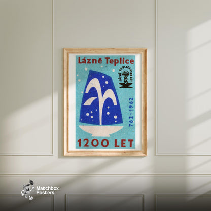 Stylized Fountain - vintage matchbox label print - bedroom mockup