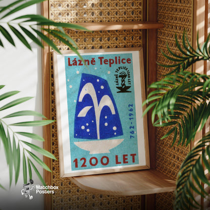 Stylized Fountain - vintage matchbox label print - office wall