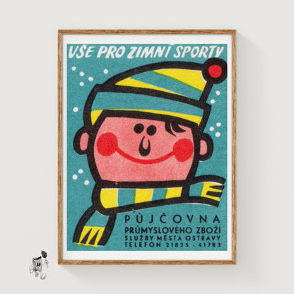 Winter Sports - vintage matchbox label print