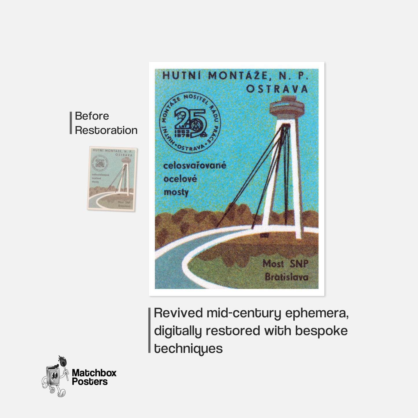 Most SNP Bridge - vintage matchbox label print - framed wall art preview