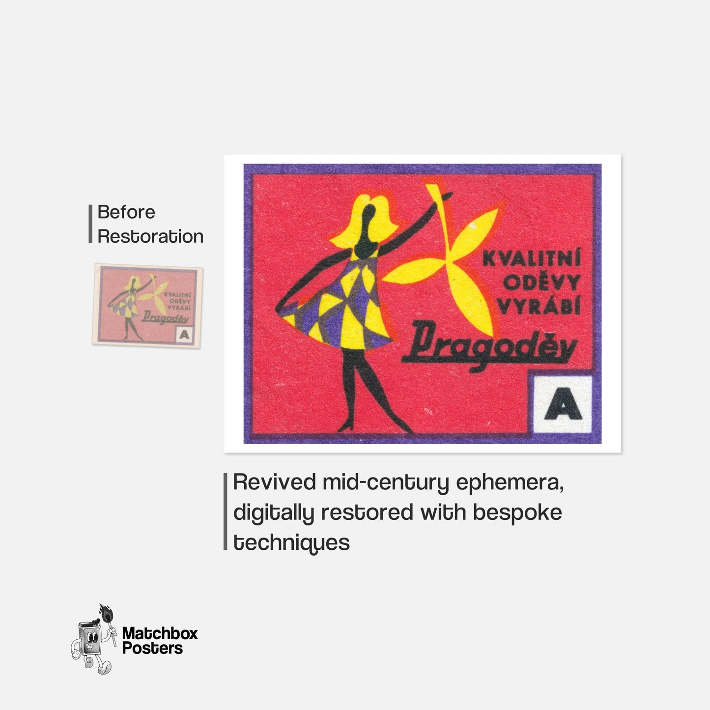 Good Quality Dresses - vintage matchbox label print - framed wall art preview