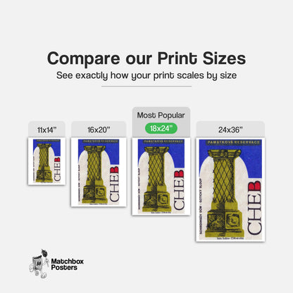 Green Column - vintage matchbox label print - gallery wall preview