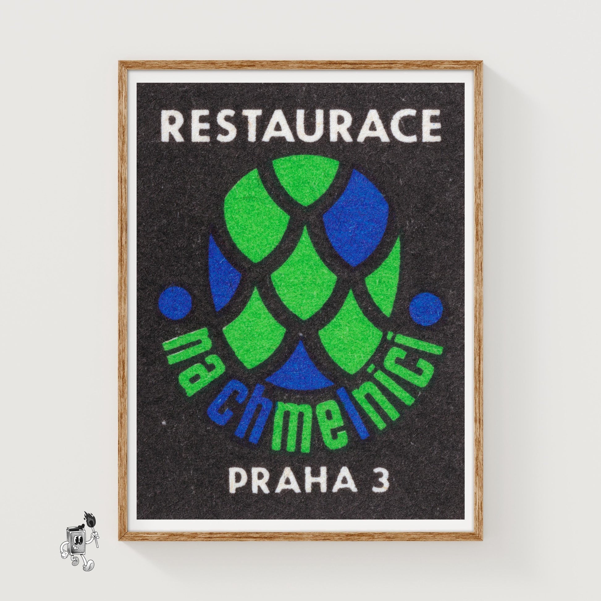 Green and Blue Pine Cone - vintage matchbox label print