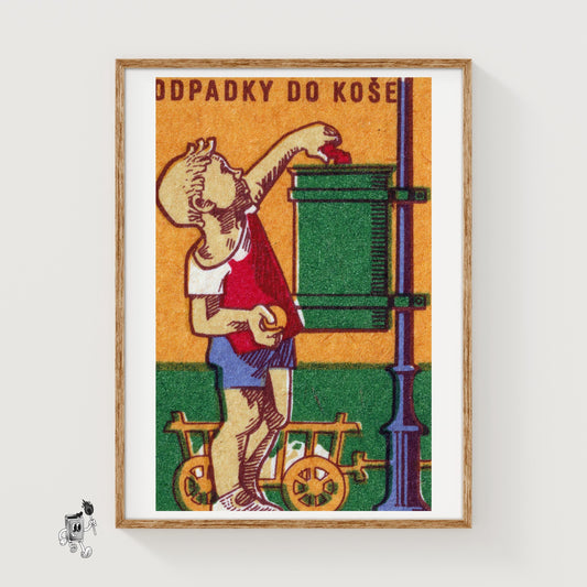 Fruit Peel Goes in Bin - vintage matchbox label print