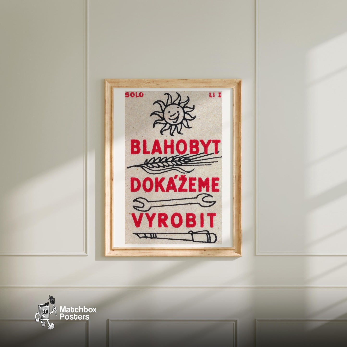 We Can Produce Welfare - vintage matchbox label print - bedroom mockup