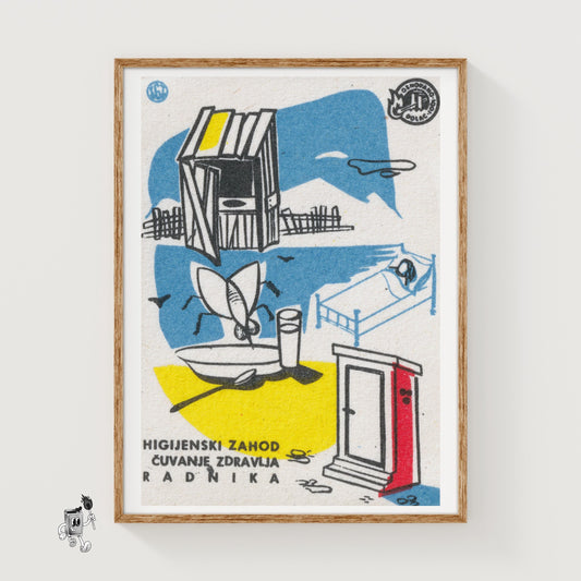 Fly Eating Food - vintage matchbox label print