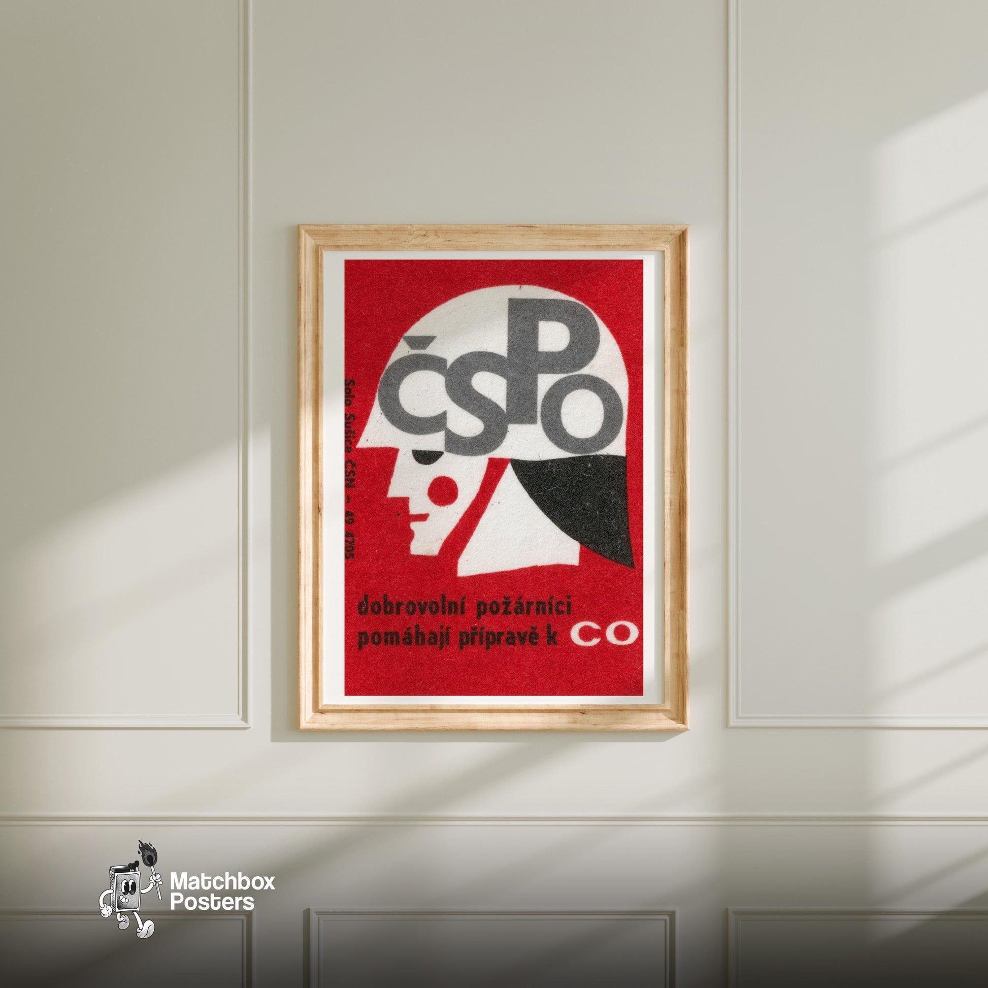 Stylized Profile Of A Person - vintage matchbox label print - bedroom mockup