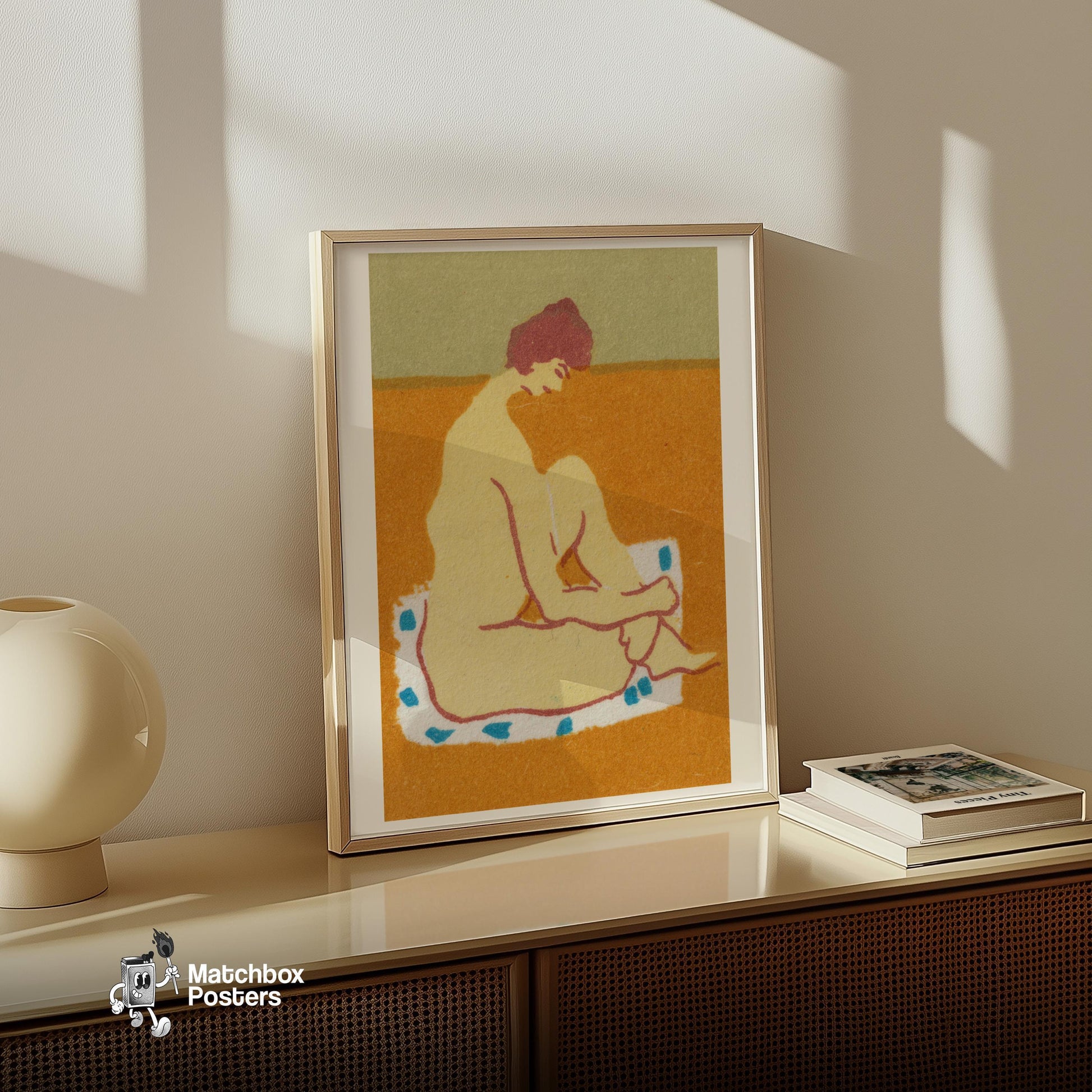 Seated Woman - vintage matchbox label print - size comparison