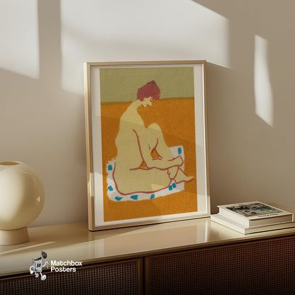 Seated Woman - vintage matchbox label print - size comparison