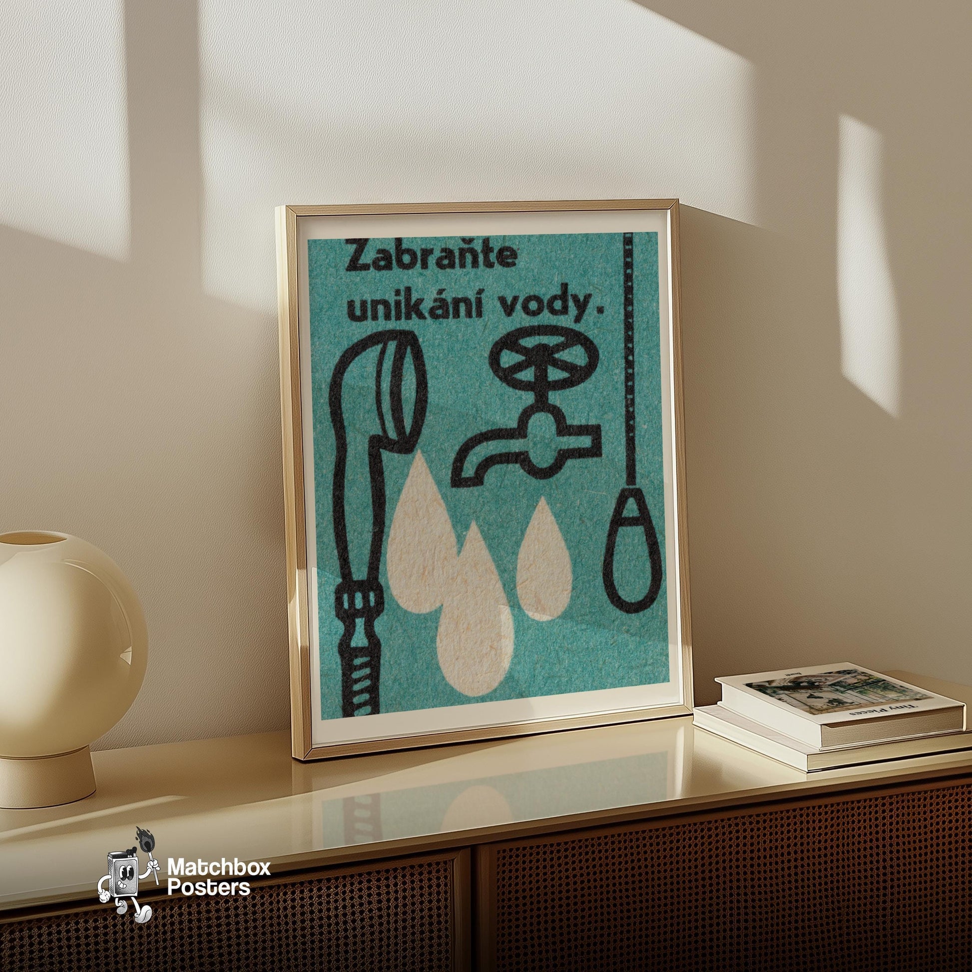 Faucet and Hose - vintage matchbox label print - size comparison