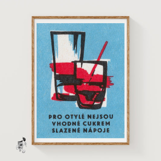 Two Glasses - vintage matchbox label print