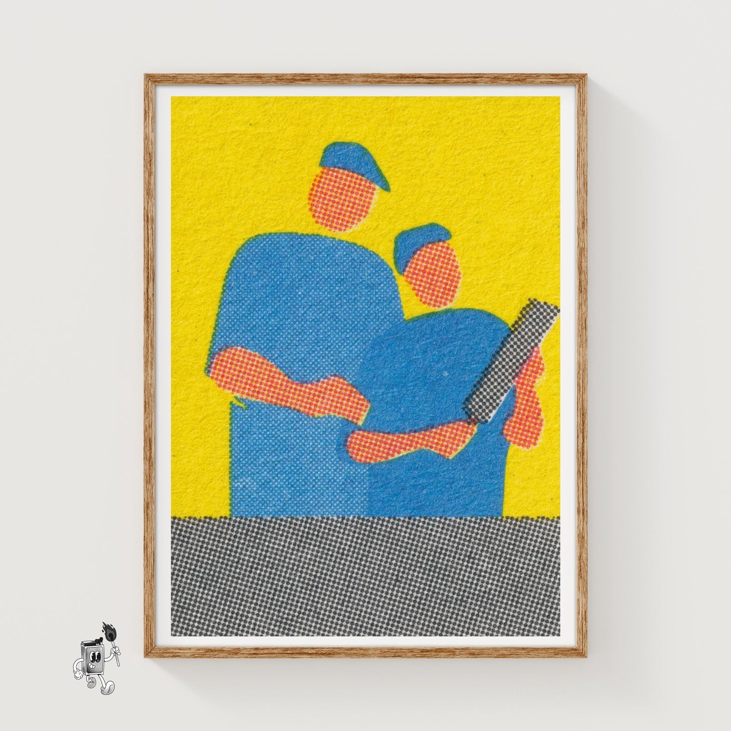 Two Workers - vintage matchbox label print
