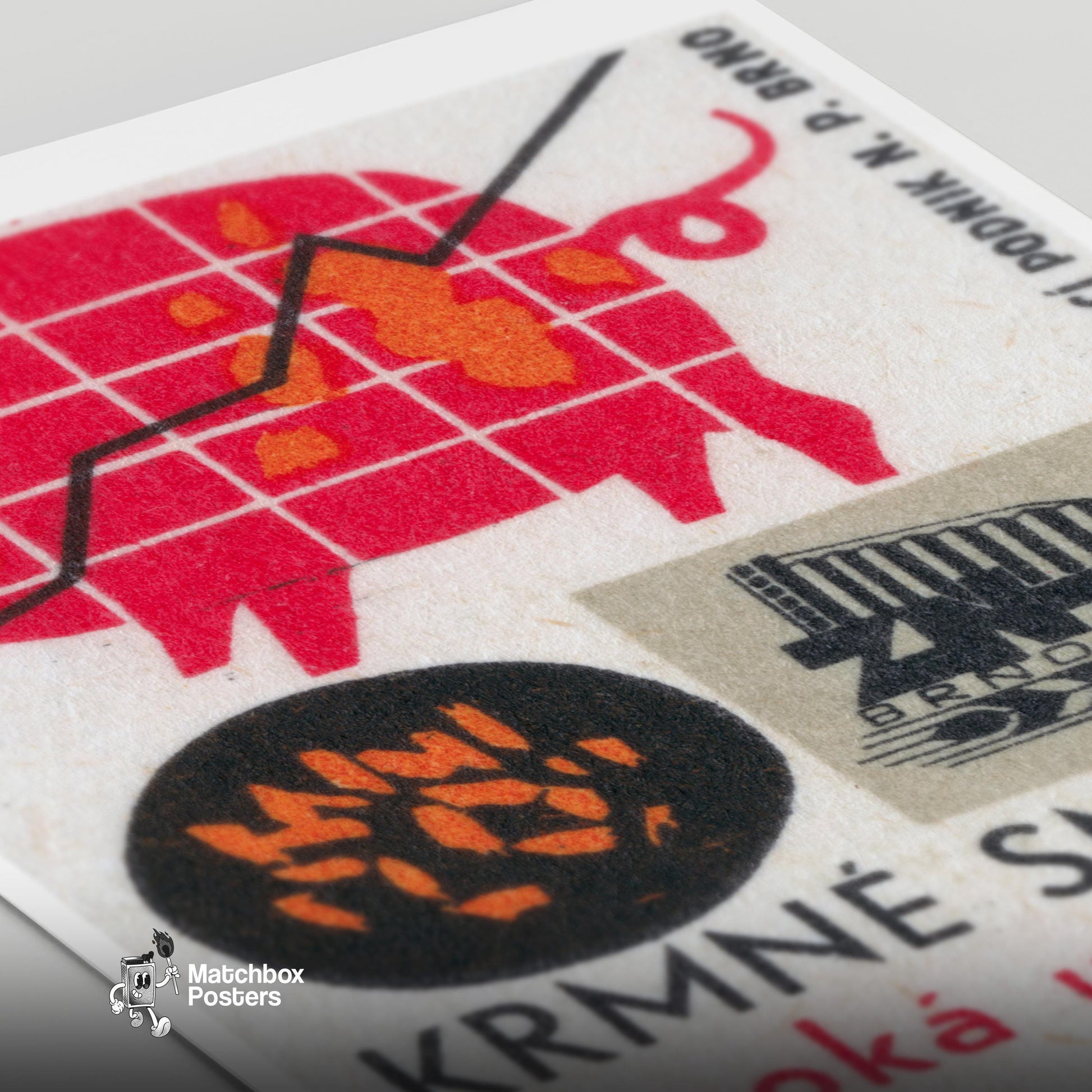 Red Pig - vintage matchbox label print - close-up detail