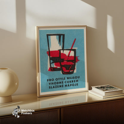 Two Glasses - vintage matchbox label print - size comparison