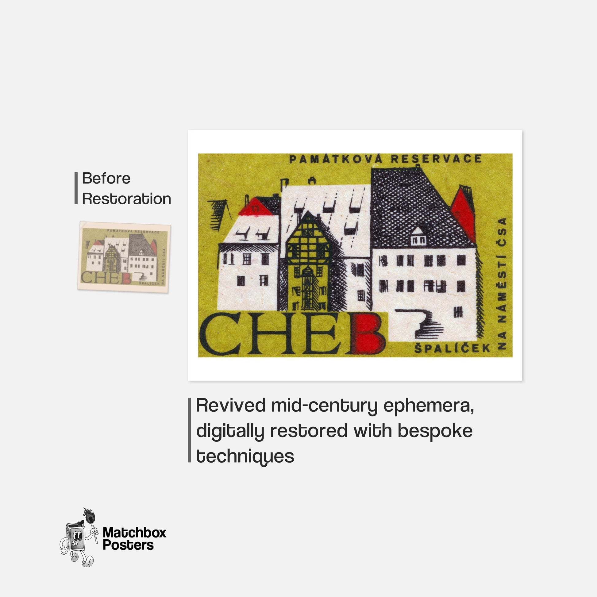 Illustration Of Historic Buildings - vintage matchbox label print - framed wall art preview