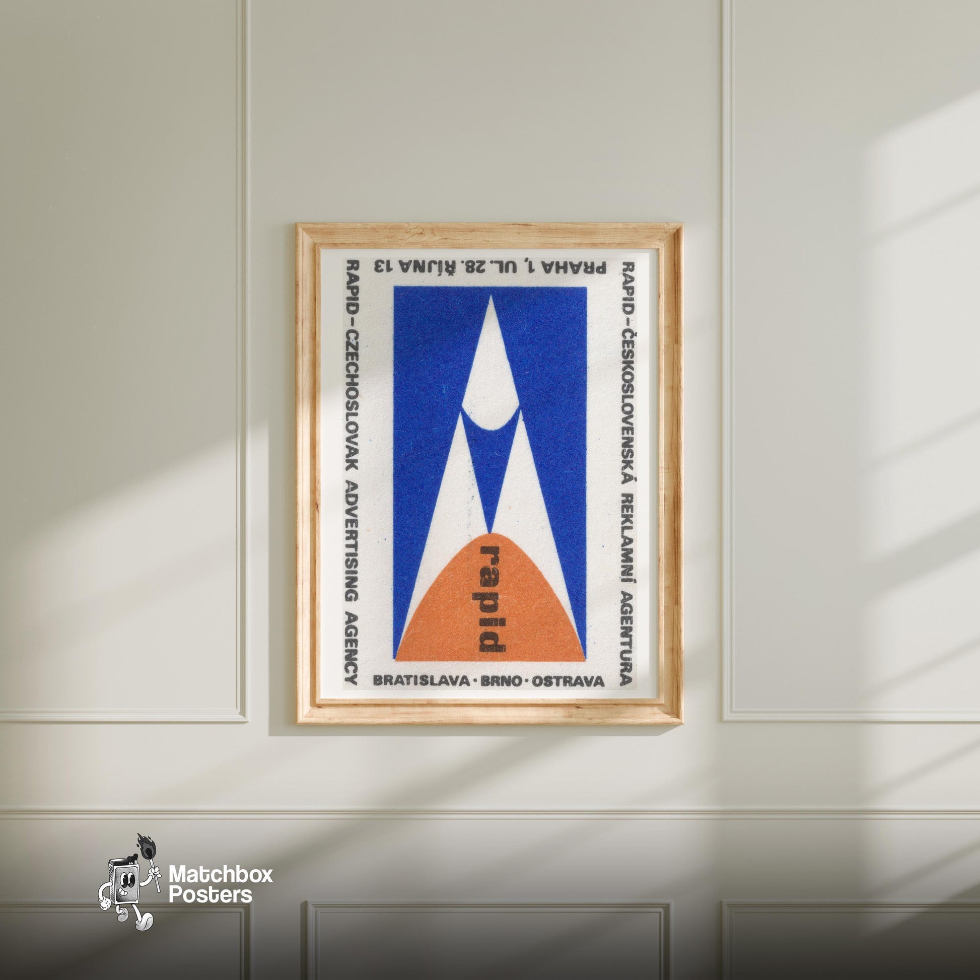 Geometric Shapes - vintage matchbox label print - bedroom mockup