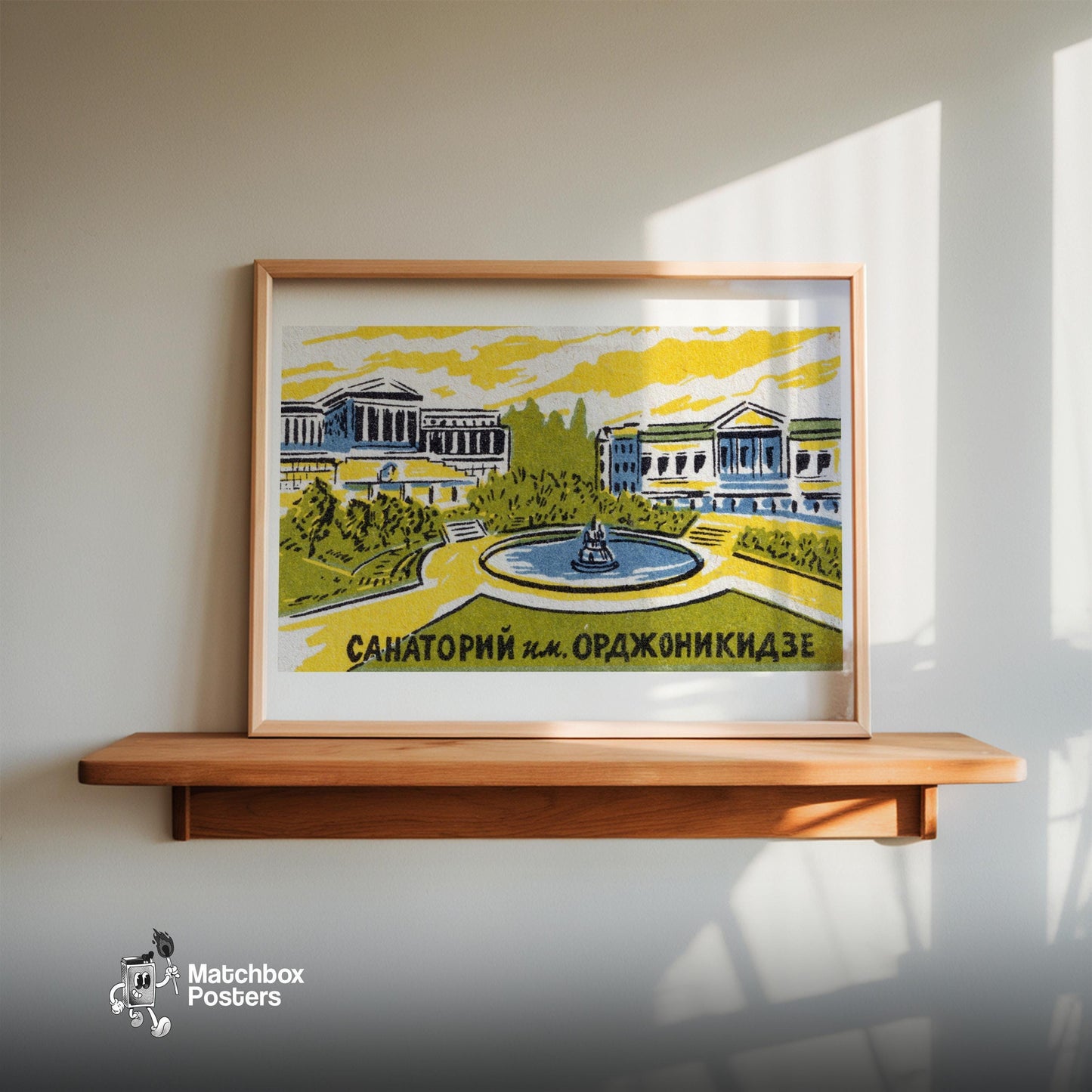 Palace Fountain - vintage matchbox label print - size comparison