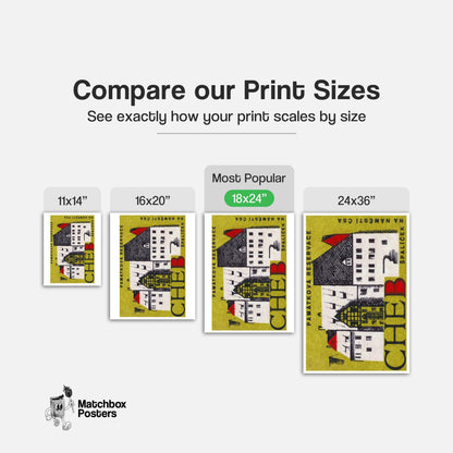 Illustration Of Historic Buildings - vintage matchbox label print - gallery wall preview