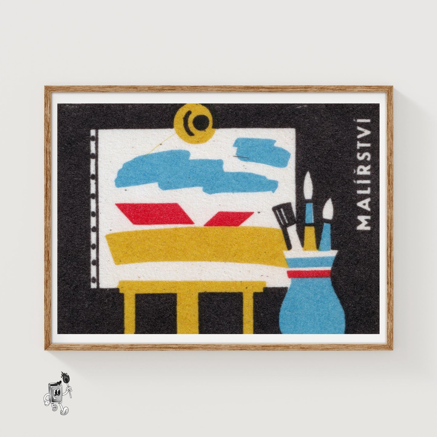 Easel and Paintbrushes - vintage matchbox label print