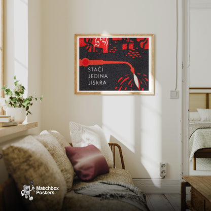 Just One Spark is Enough - vintage matchbox label print - living room mockup