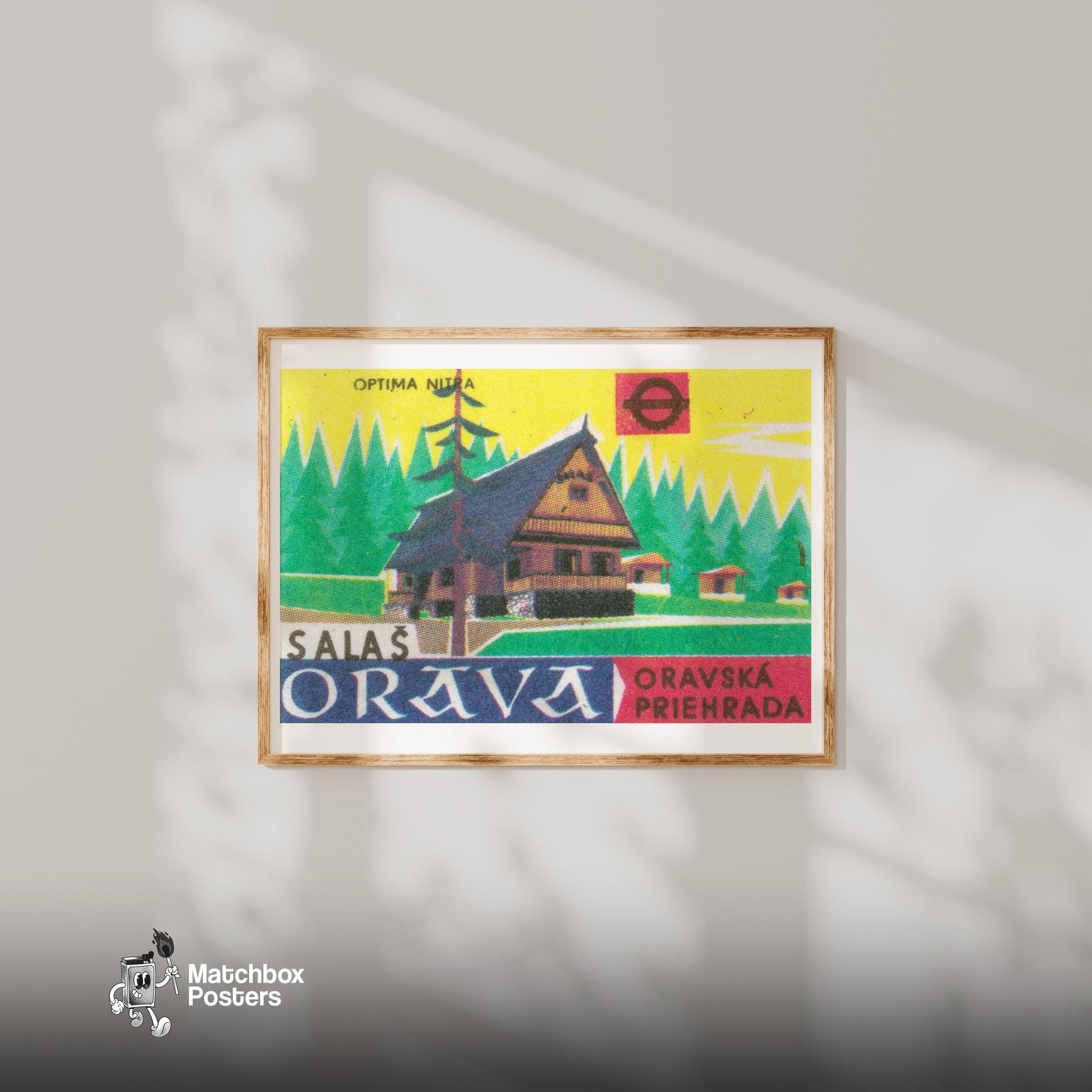 Forest Chalet - vintage matchbox label print - bedroom mockup