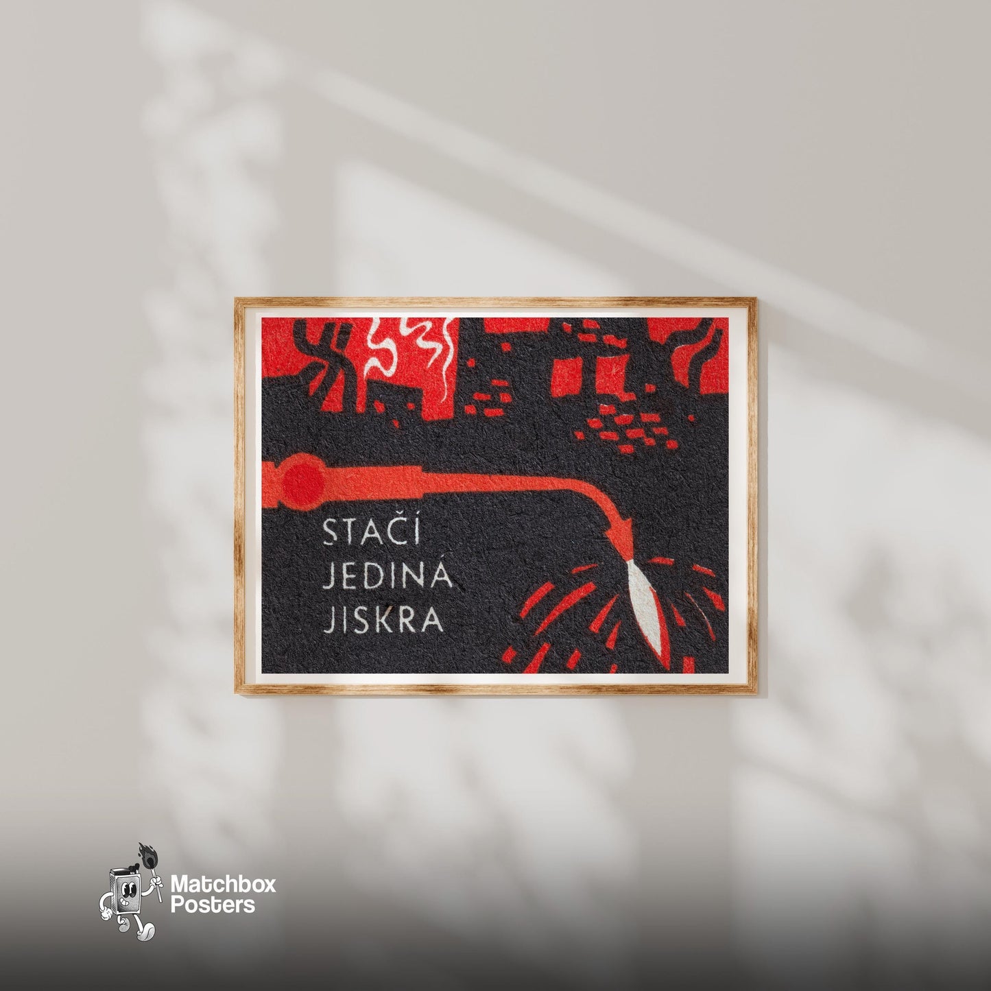 Just One Spark is Enough - vintage matchbox label print - bedroom mockup