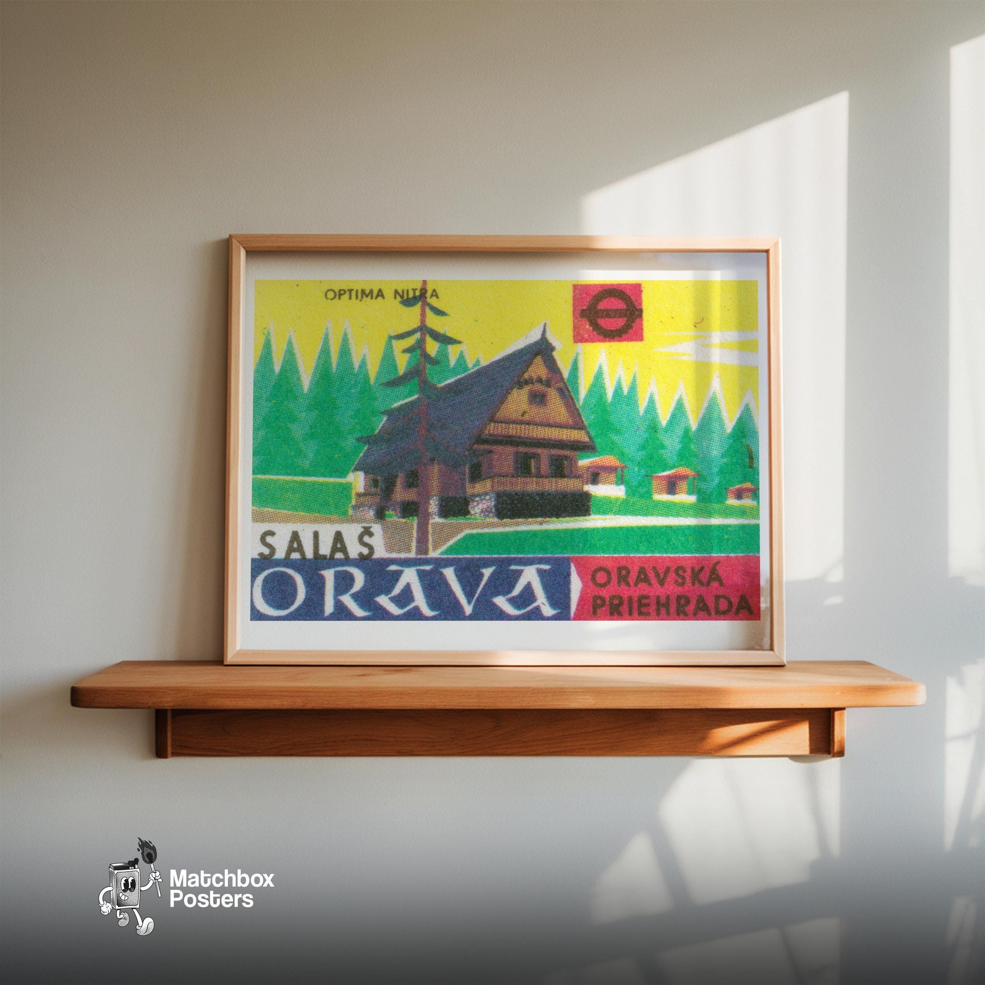 Forest Chalet - vintage matchbox label print - size comparison