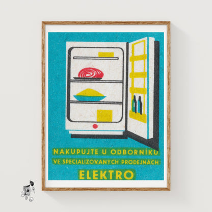 Open Refrigerator - vintage matchbox label print