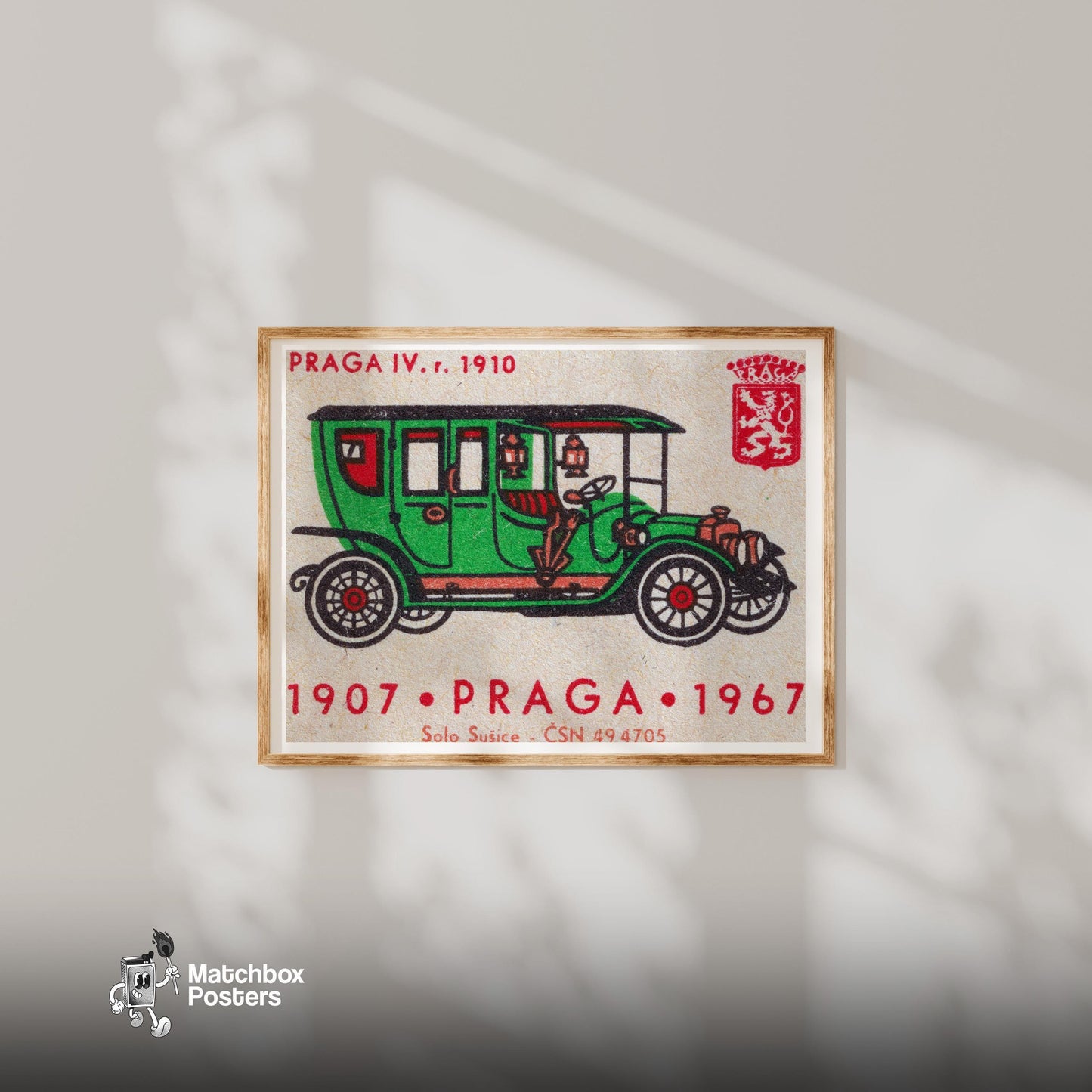 Old Green Car - vintage matchbox label print - bedroom mockup