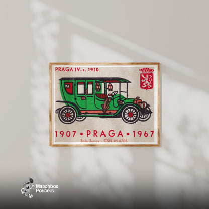 Old Green Car - vintage matchbox label print - bedroom mockup