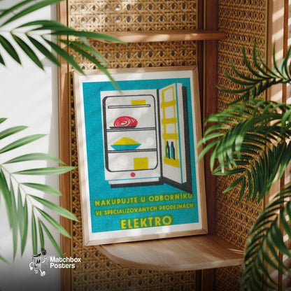 Open Refrigerator - vintage matchbox label print - office wall