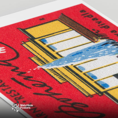Bohemian Restaurant - vintage matchbox label print - close-up detail