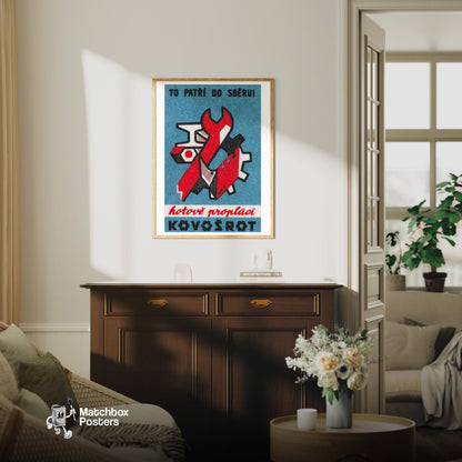 Collect Scrap Iron - vintage matchbox label print - living room mockup