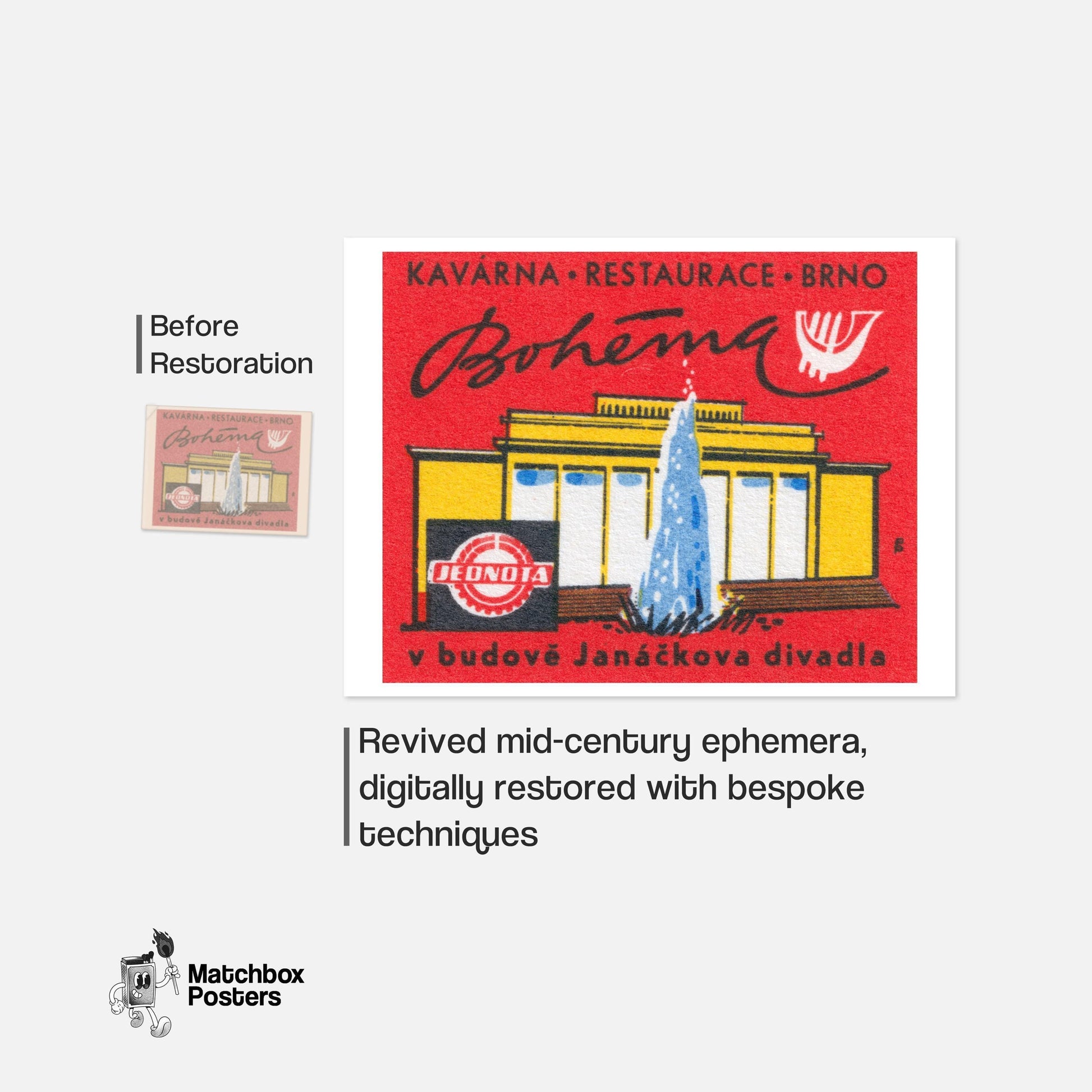 Bohemian Restaurant - vintage matchbox label print - framed wall art preview