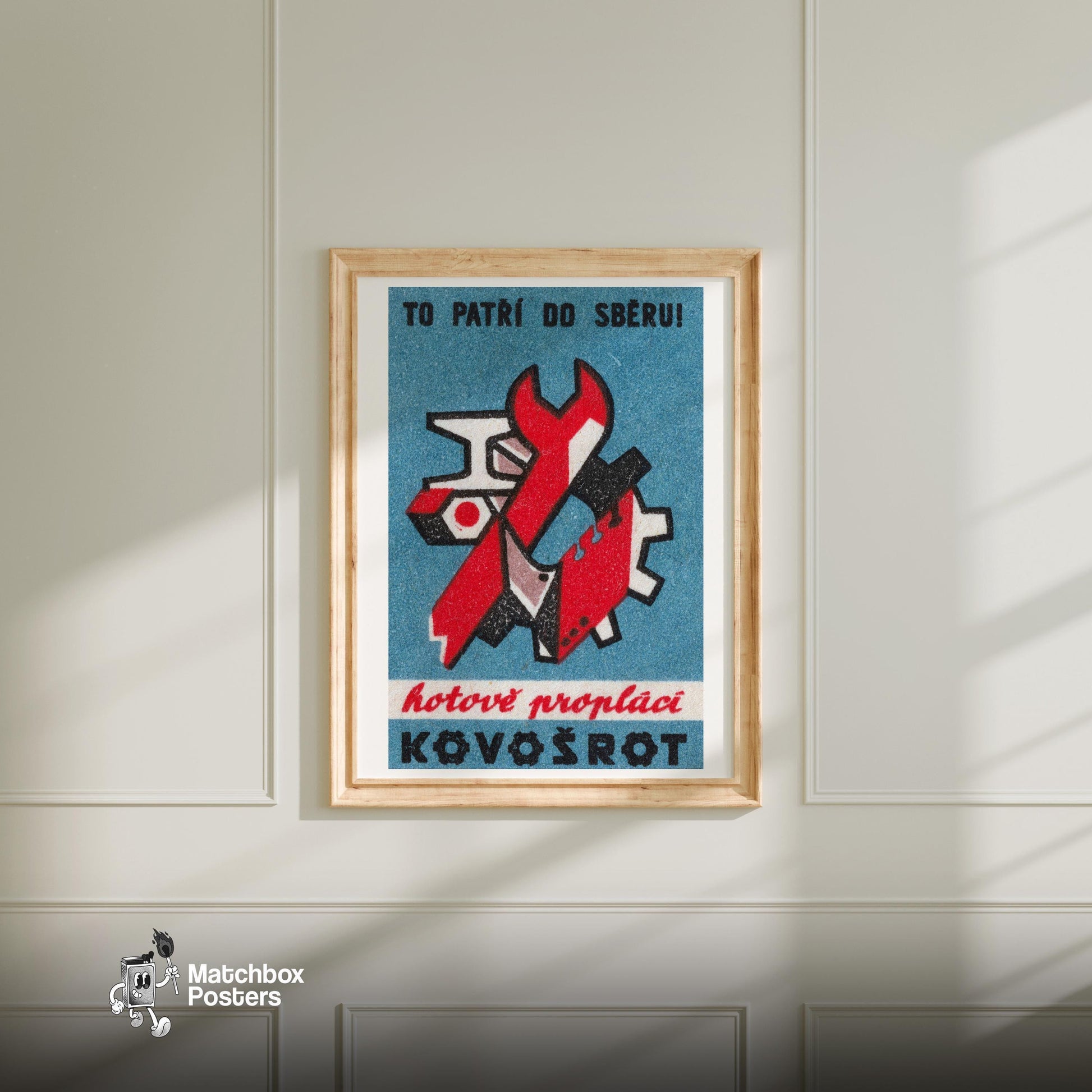 Collect Scrap Iron - vintage matchbox label print - bedroom mockup