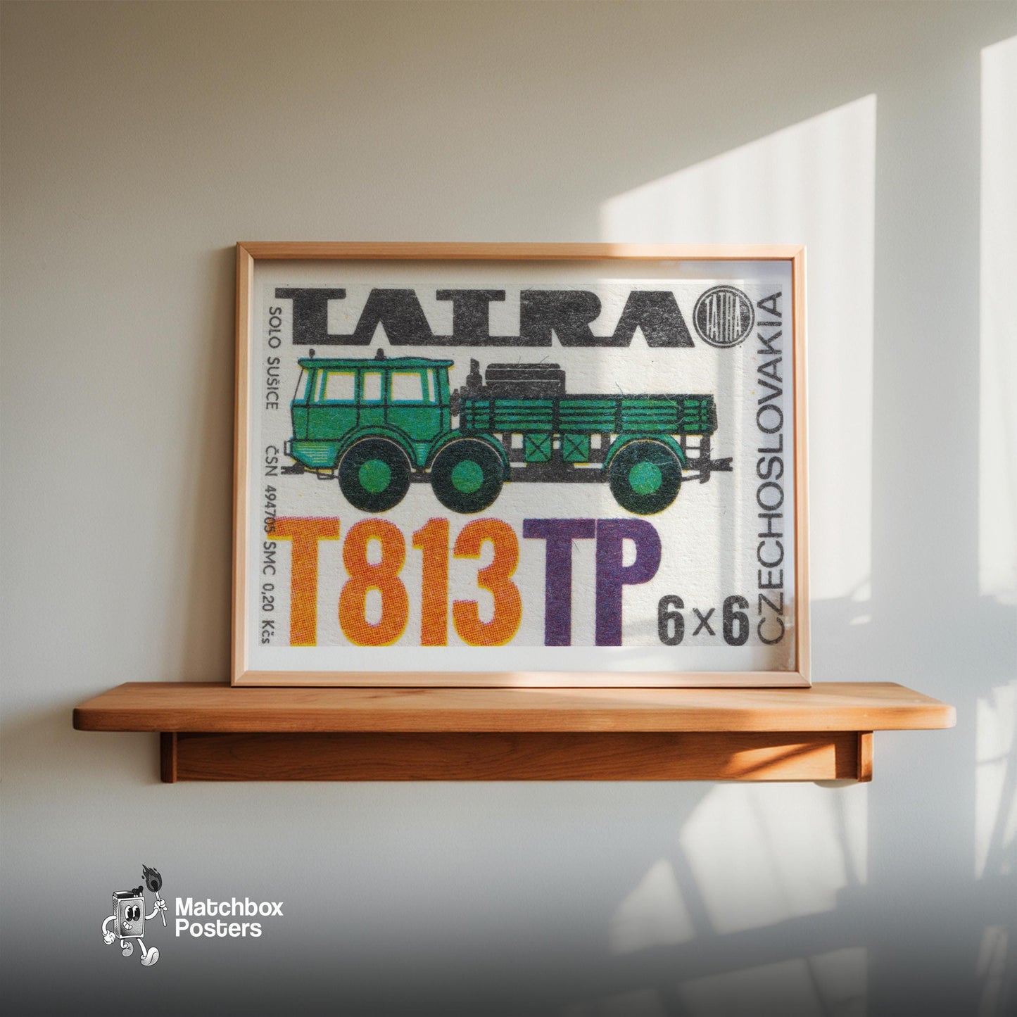 Large Green Truck - vintage matchbox label print - size comparison
