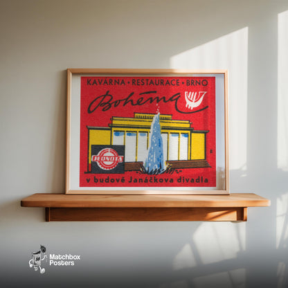 Bohemian Restaurant - vintage matchbox label print - size comparison
