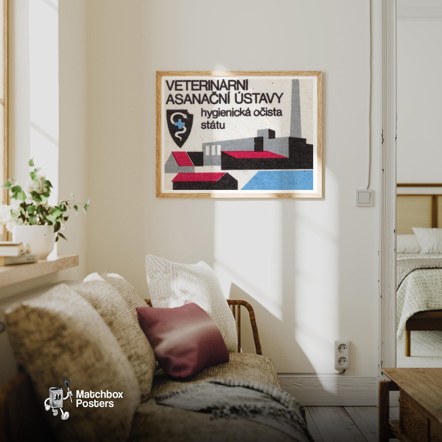Vetinary Sanitation INstitute - vintage matchbox label print - living room mockup