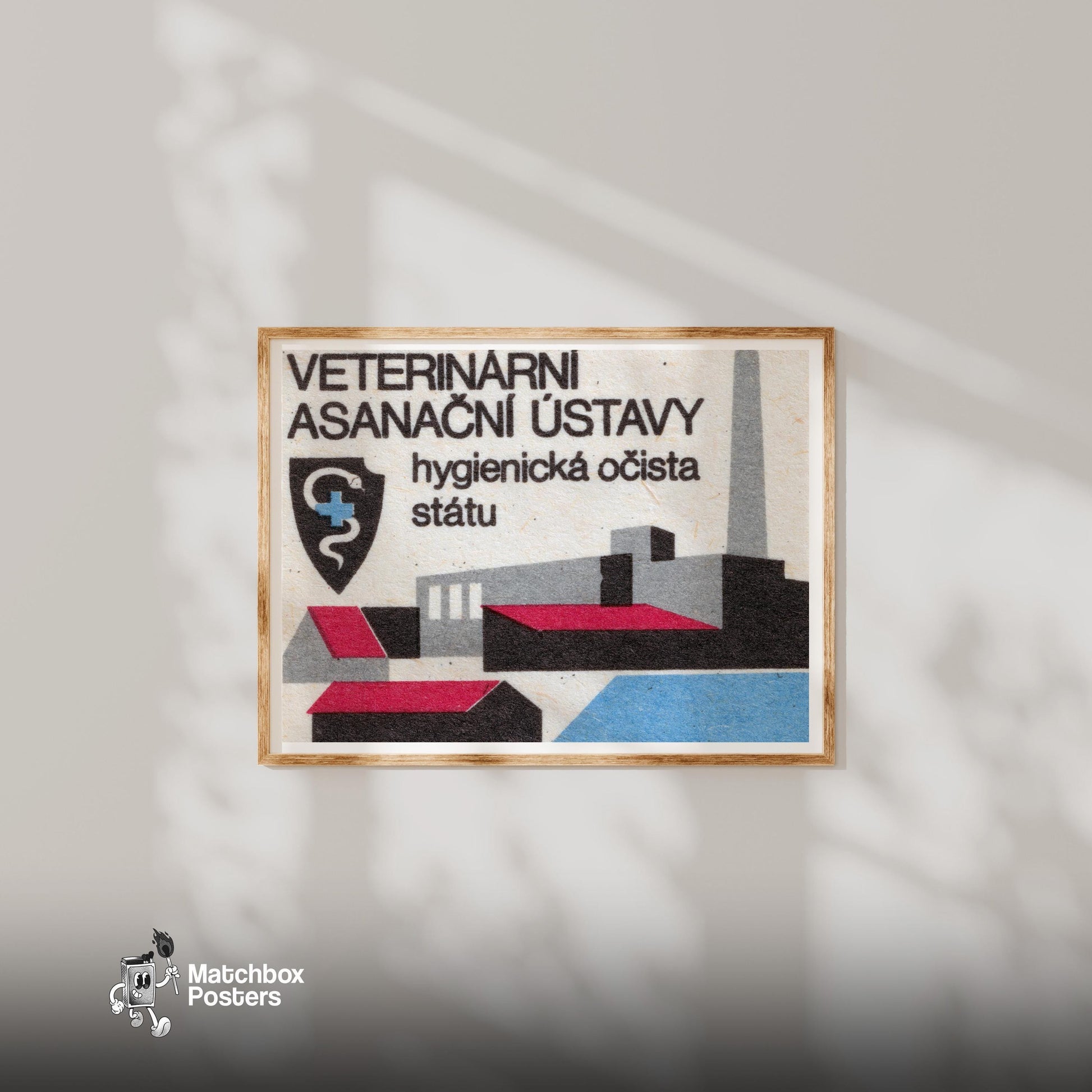 Vetinary Sanitation INstitute - vintage matchbox label print - bedroom mockup