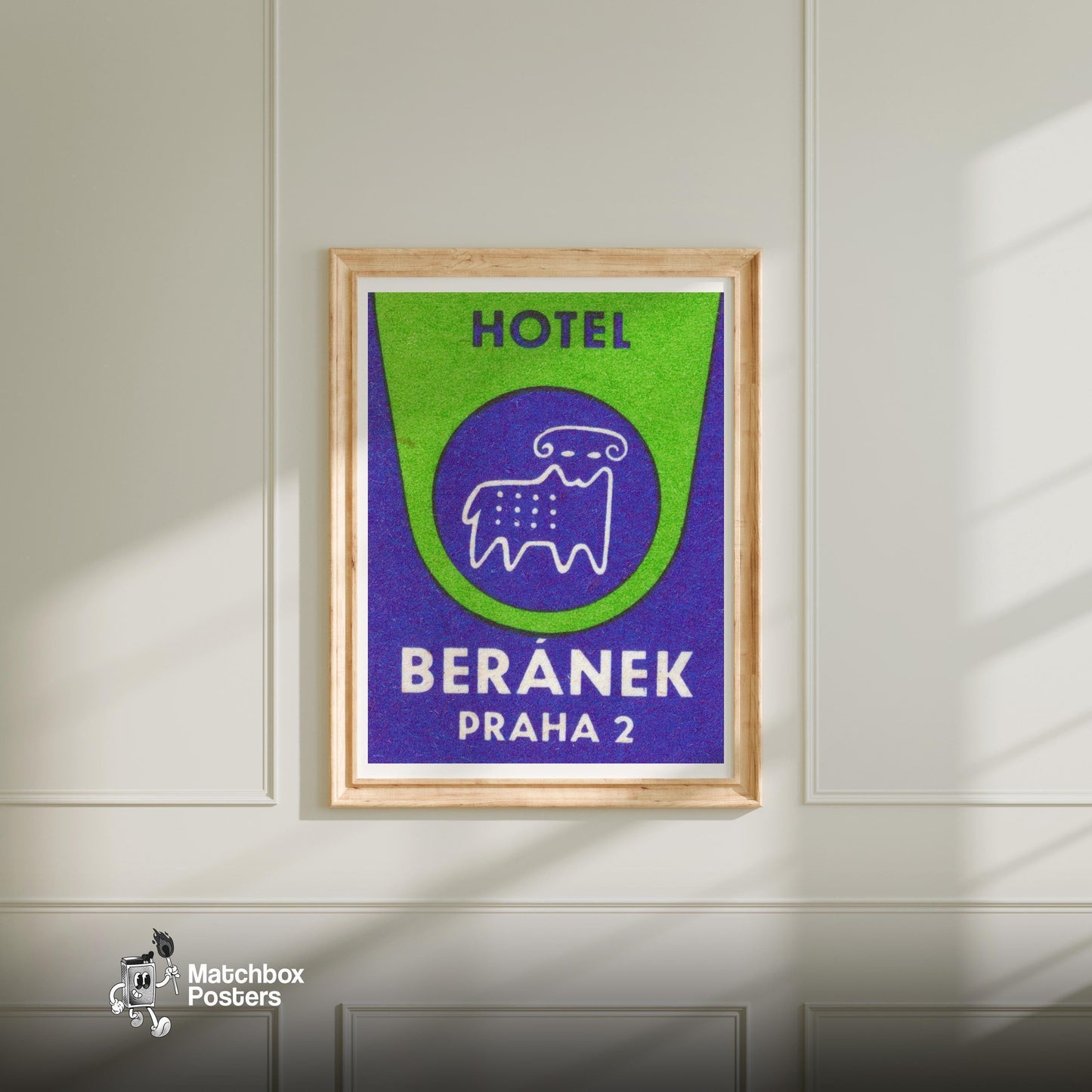 Ram Hotel - vintage matchbox label print - bedroom mockup