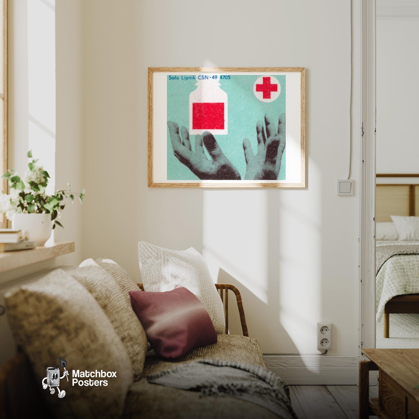 Blood Donation - vintage matchbox label print - living room mockup