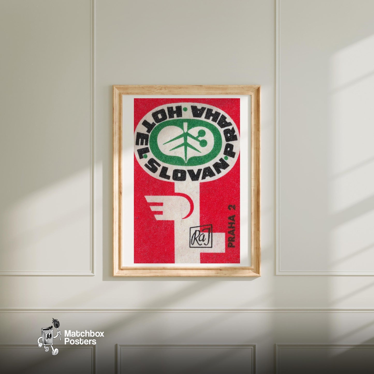 Green Leaf - vintage matchbox label print - bedroom mockup