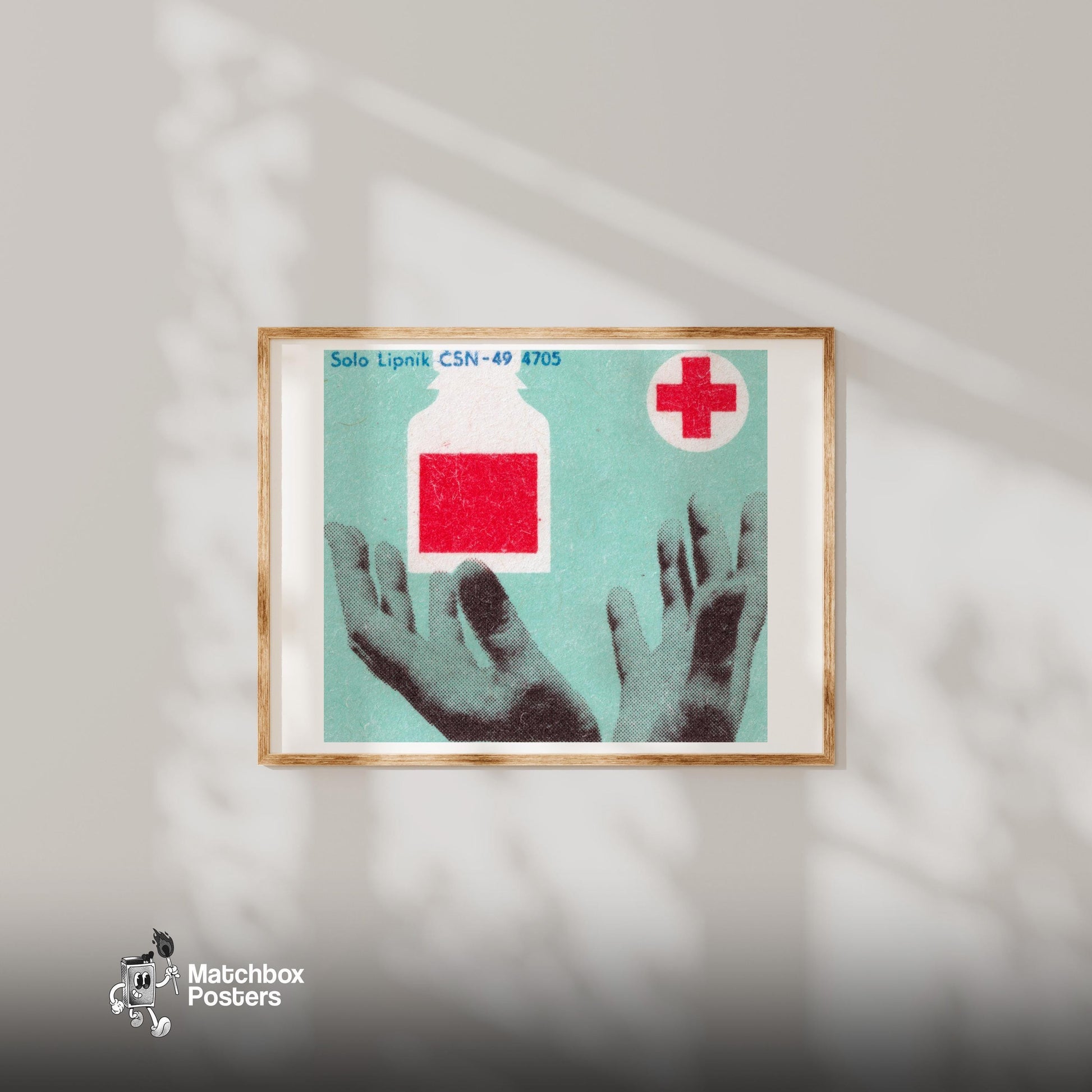 Blood Donation - vintage matchbox label print - bedroom mockup