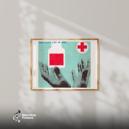 Blood Donation - vintage matchbox label print - bedroom mockup